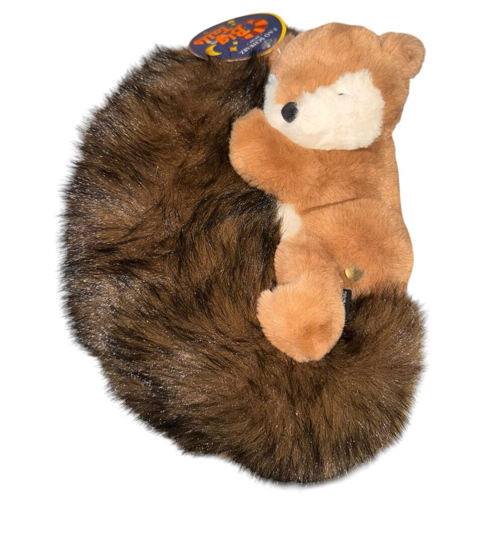 FAO Schwarz Big Tails Sleeping Squirrel Stuffed Animal Soft Fluffy New 10" Cute